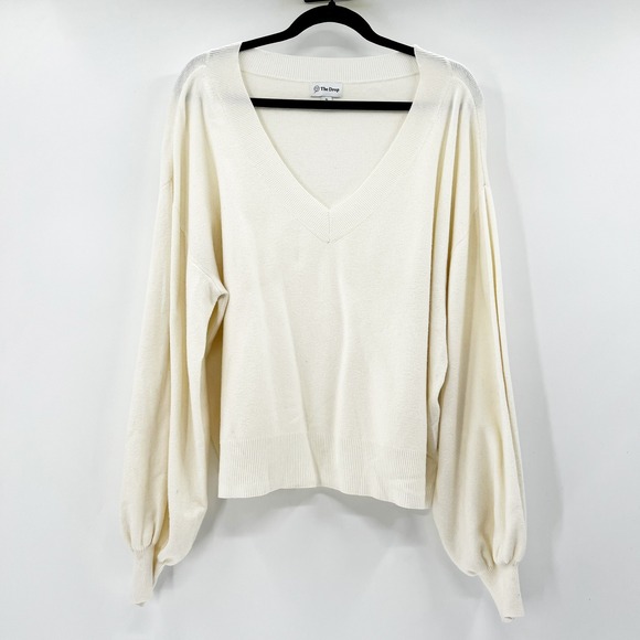The Drop Sweaters - The‎ Drop Women Cream V-Neck Balloon Sleeve Relaxed Knit Sweater XL ii01